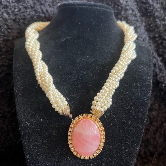 Pearls and Pink Stone Necklace and Earrings - Picture 2 of 4